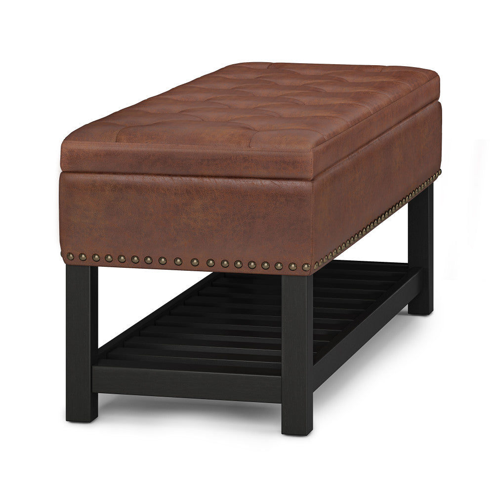 Distressed Saddle Brown Distressed Vegan Leather | Lomond Ottoman Bench in Distressed Vegan Leather