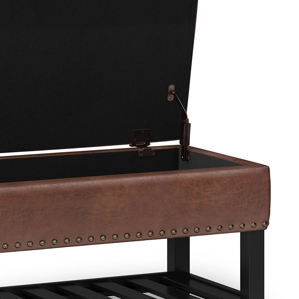 Distressed Saddle Brown Distressed Vegan Leather | Lomond Ottoman Bench in Distressed Vegan Leather