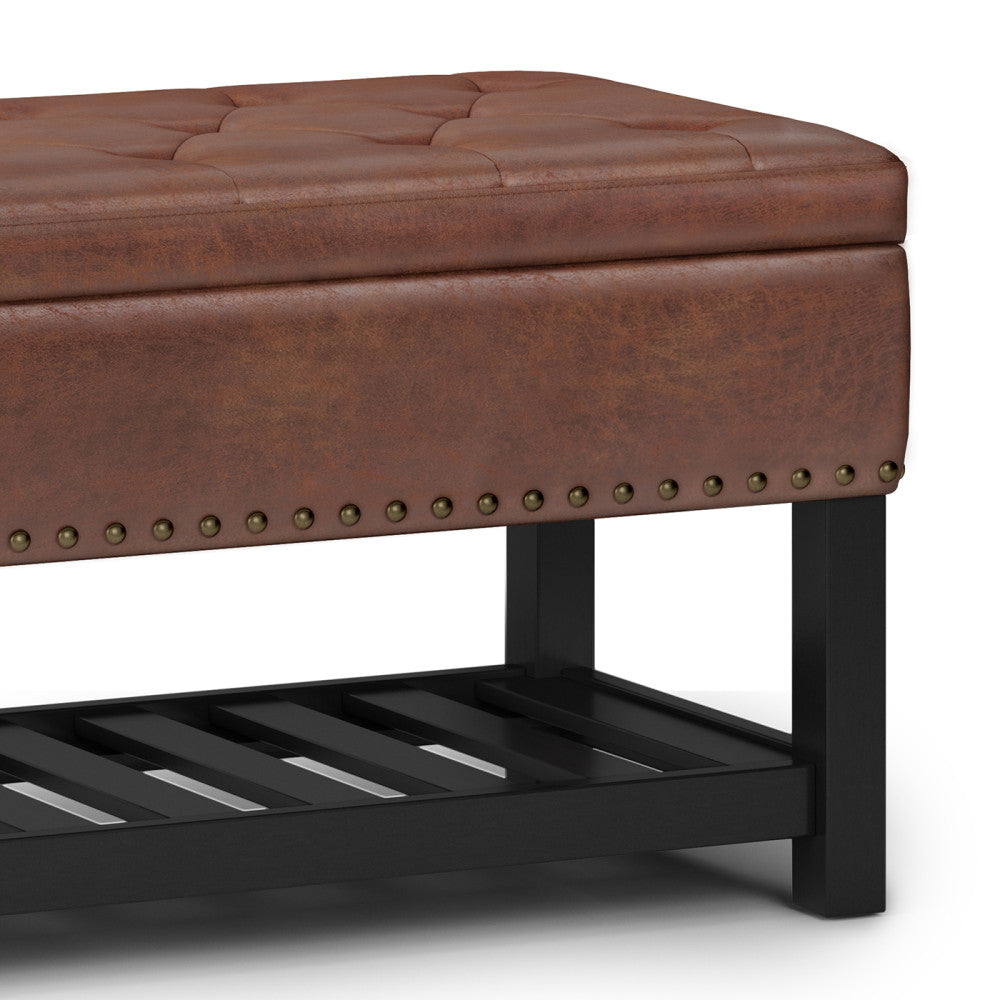 Distressed Saddle Brown Distressed Vegan Leather | Lomond Ottoman Bench in Distressed Vegan Leather