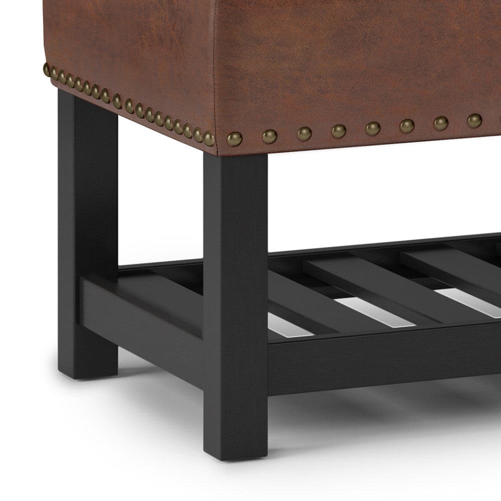 Distressed Saddle Brown Distressed Vegan Leather | Lomond Ottoman Bench in Distressed Vegan Leather