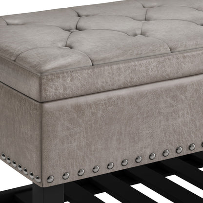  Distressed Grey Taupe Distressed Vegan Leather | Lomond Ottoman Bench in Distressed Vegan Leather