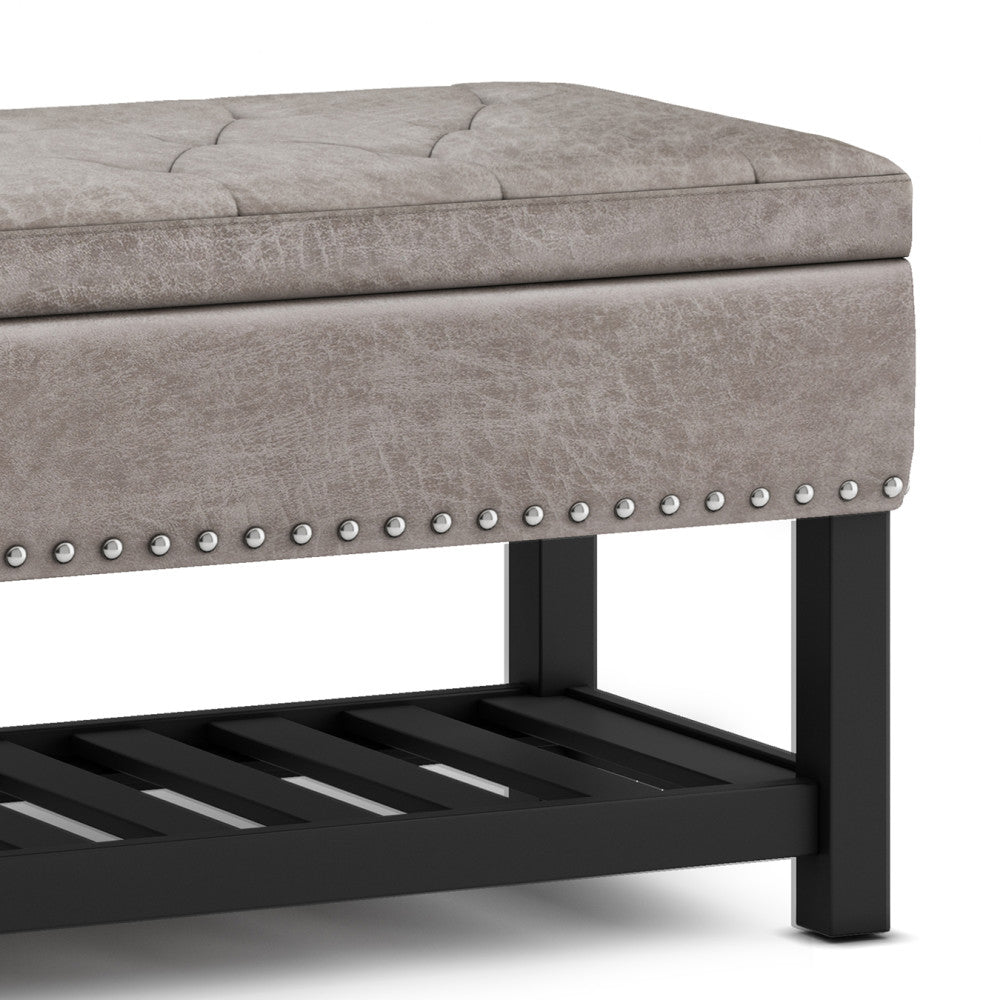  Distressed Grey Taupe Distressed Vegan Leather | Lomond Ottoman Bench in Distressed Vegan Leather