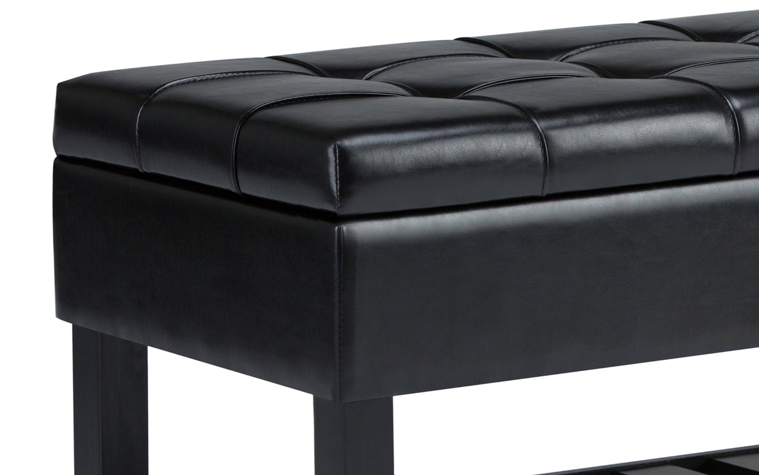 Midnight Black Vegan Leather | Saxon Storage Ottoman Bench