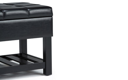 Midnight Black Vegan Leather | Saxon Storage Ottoman Bench