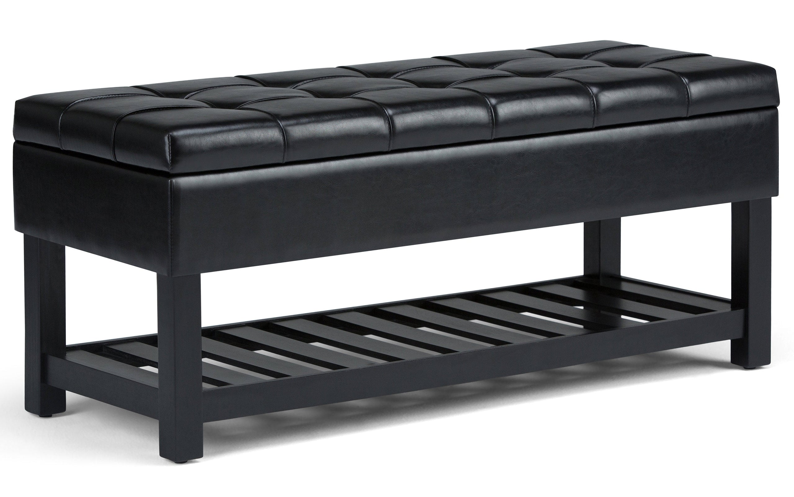 Midnight Black Vegan Leather | Saxon Storage Ottoman Bench