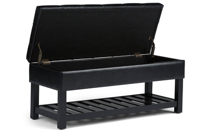 Midnight Black Vegan Leather | Saxon Storage Ottoman Bench