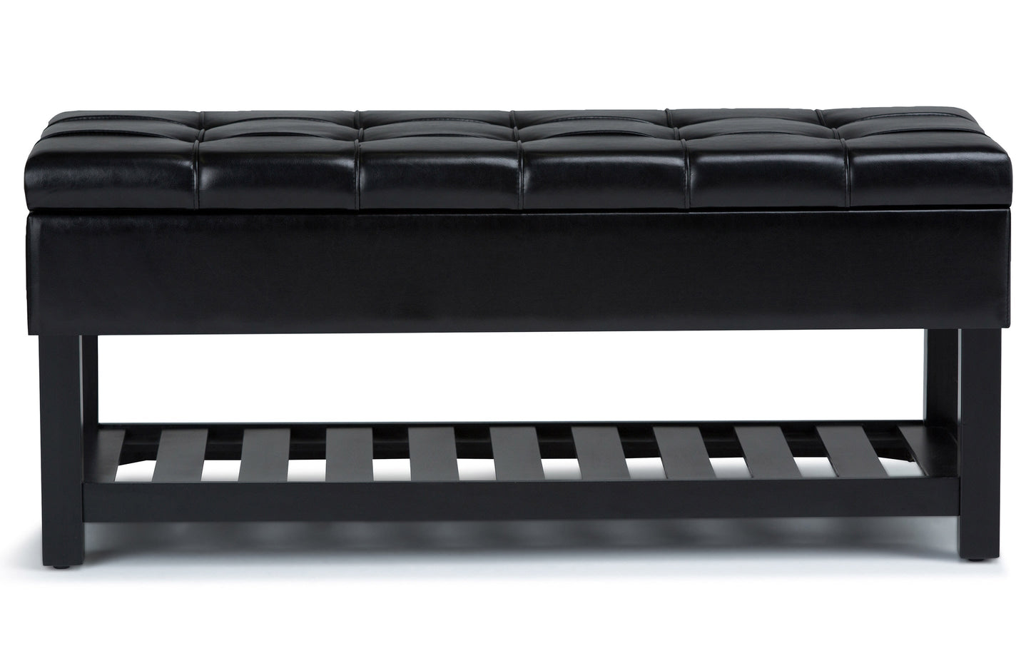 Midnight Black Vegan Leather | Saxon Storage Ottoman Bench