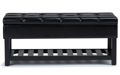 Midnight Black Vegan Leather | Saxon Storage Ottoman Bench