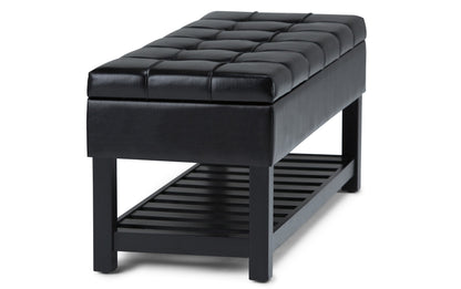 Midnight Black Vegan Leather | Saxon Storage Ottoman Bench