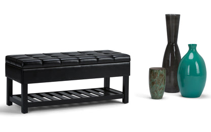 Midnight Black Vegan Leather | Saxon Storage Ottoman Bench