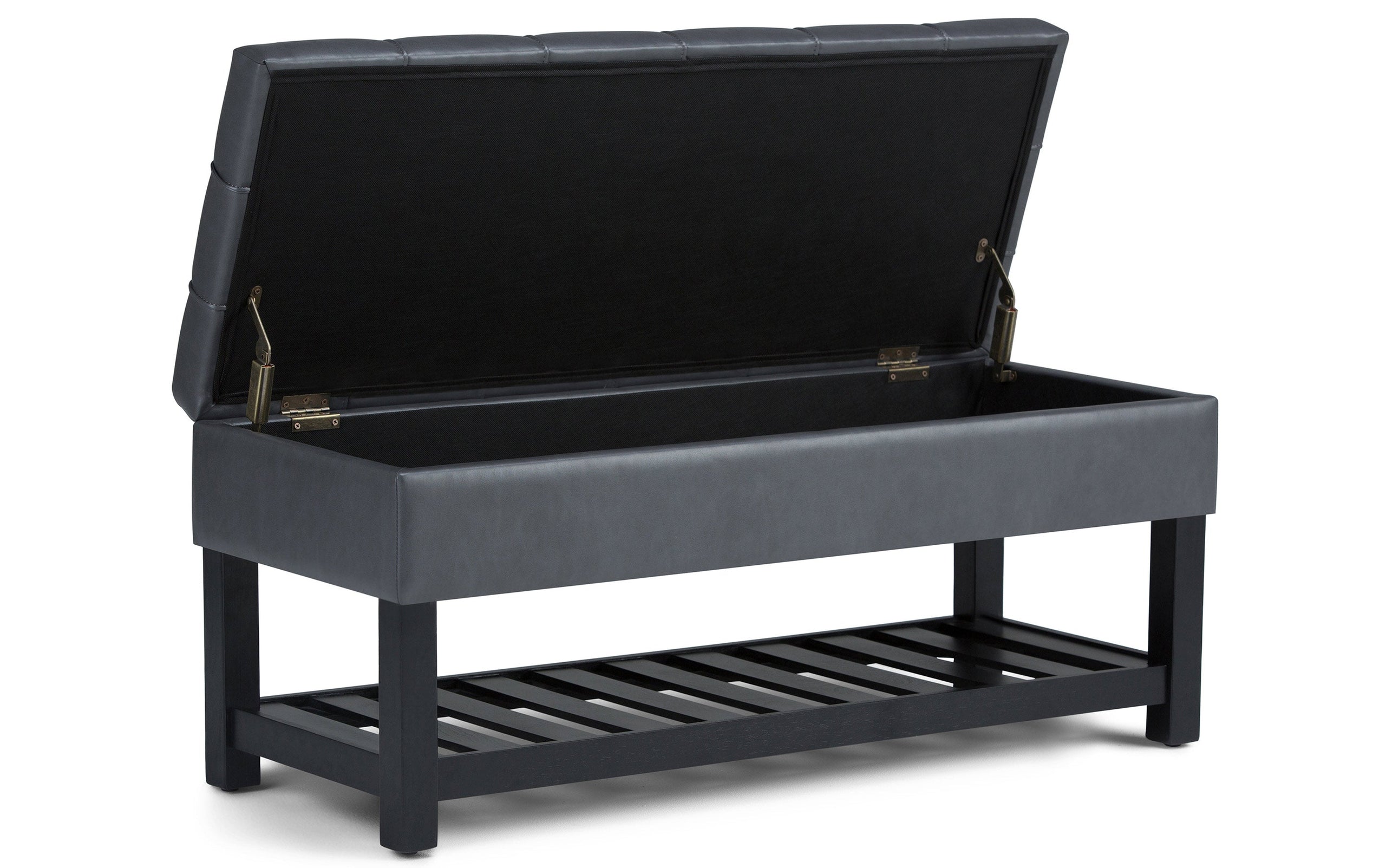 Stone Grey Vegan Leather | Saxon Storage Ottoman Bench