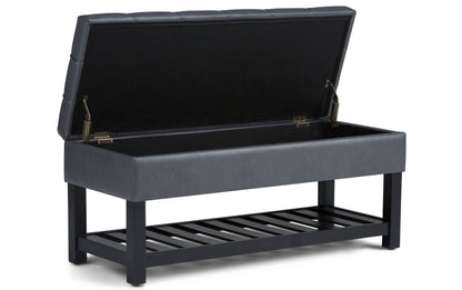 Stone Grey Vegan Leather | Saxon Storage Ottoman Bench