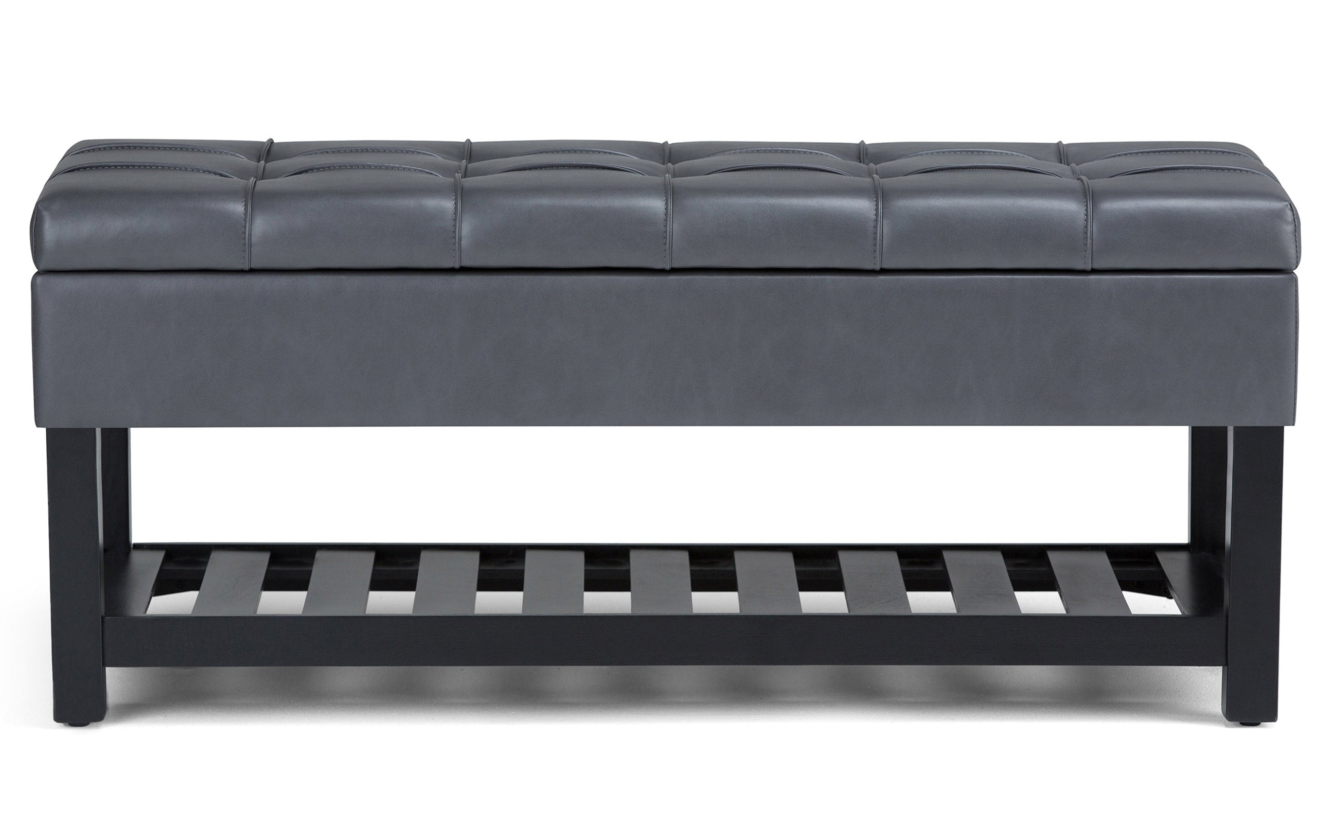 Stone Grey Vegan Leather | Saxon Storage Ottoman Bench