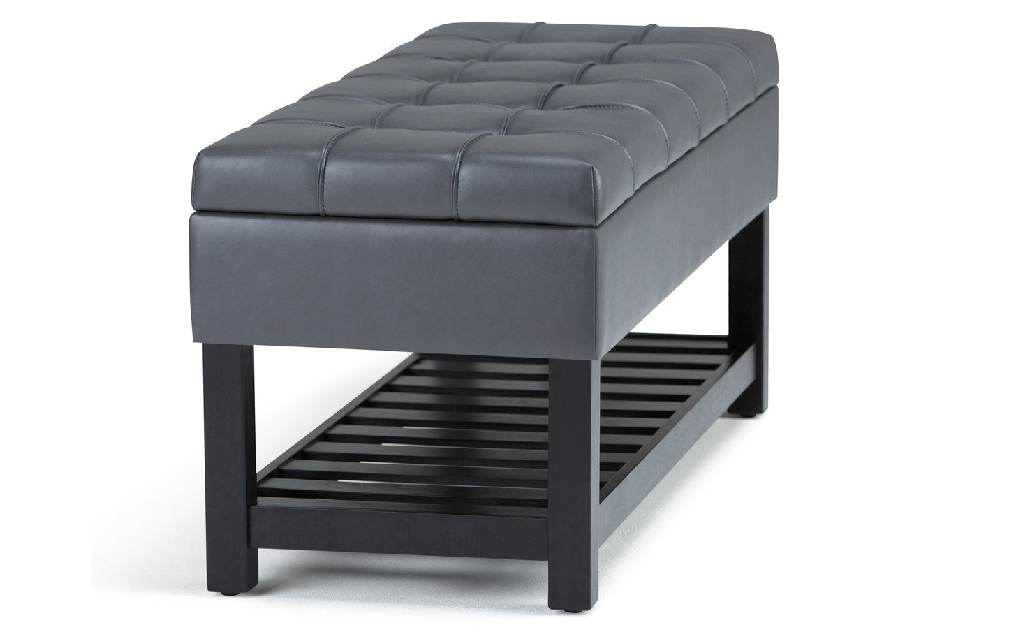 Stone Grey Vegan Leather | Saxon Storage Ottoman Bench