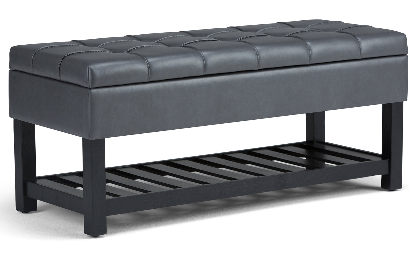 Stone Grey Vegan Leather | Saxon Storage Ottoman Bench