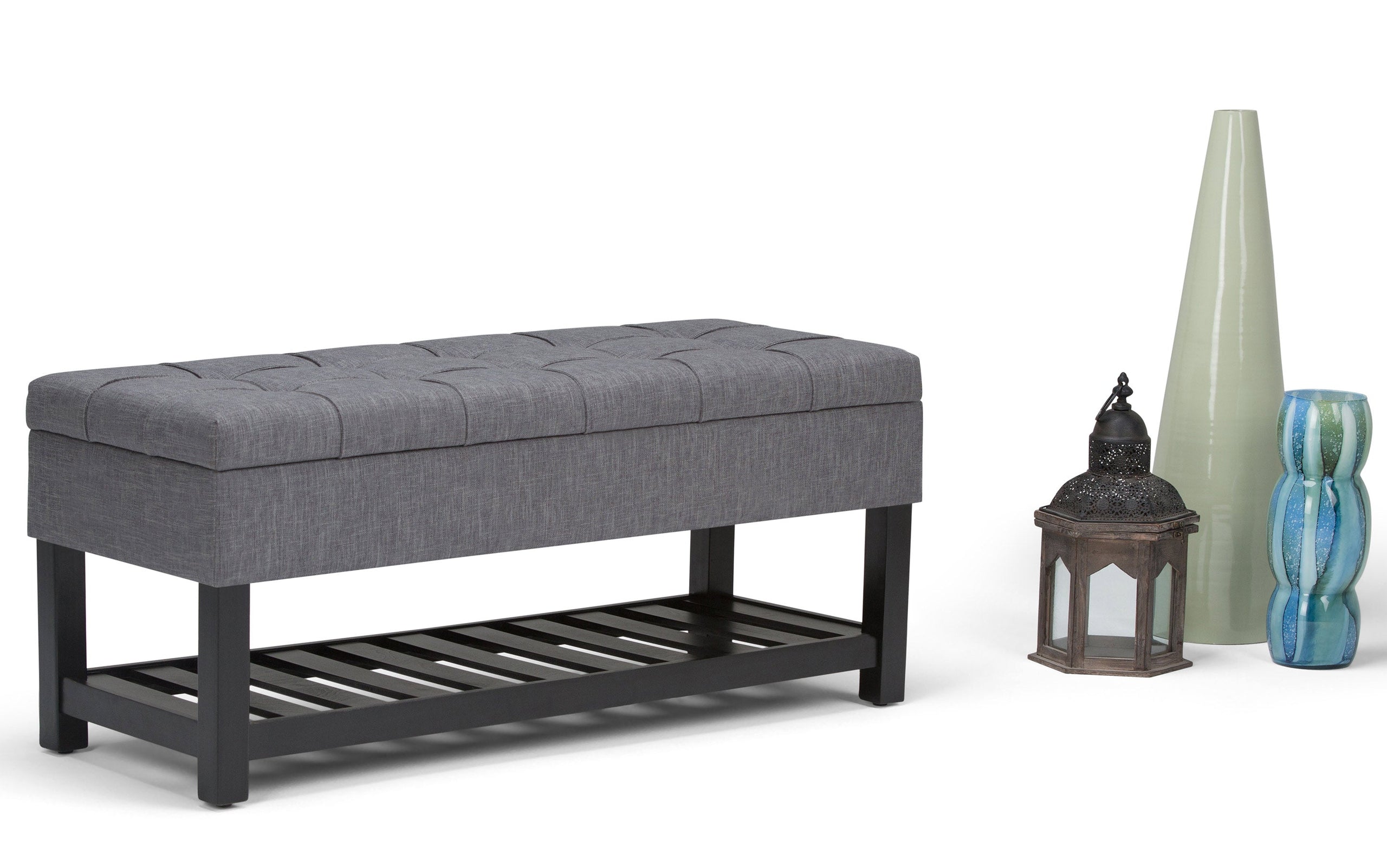 Slate Grey Linen Style Fabric | Saxon Storage Ottoman Bench