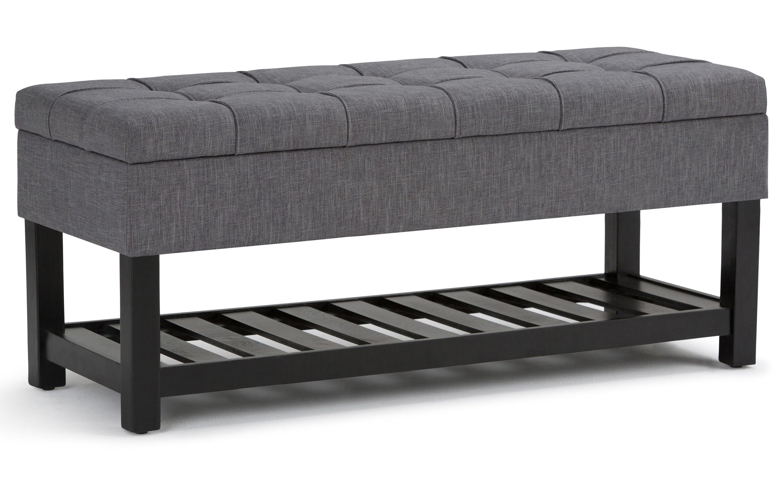 Slate Grey Linen Style Fabric | Saxon Storage Ottoman Bench