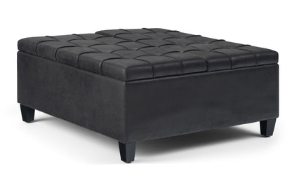 Distressed Black Distressed Vegan Leather | Harrison Coffee Table Storage Ottoman