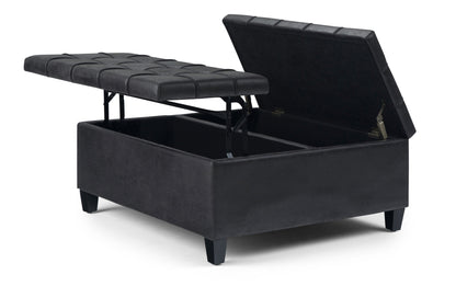 Distressed Black Distressed Vegan Leather | Harrison Coffee Table Storage Ottoman