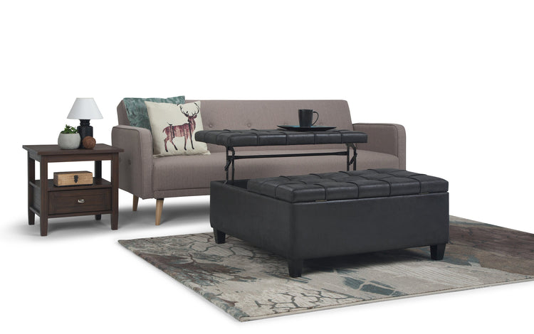 Distressed Black Distressed Vegan Leather | Harrison Coffee Table Storage Ottoman