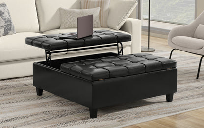 Midnight Black Vegan Leather| Harrison Large Square Coffee Table Storage Ottoman