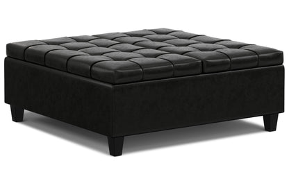 Midnight Black Vegan Leather| Harrison Large Square Coffee Table Storage Ottoman