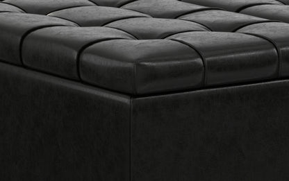 Midnight Black Vegan Leather| Harrison Large Square Coffee Table Storage Ottoman