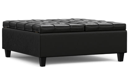 Midnight Black Vegan Leather| Harrison Large Square Coffee Table Storage Ottoman