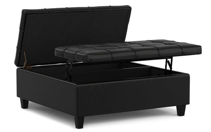 Midnight Black Vegan Leather| Harrison Large Square Coffee Table Storage Ottoman