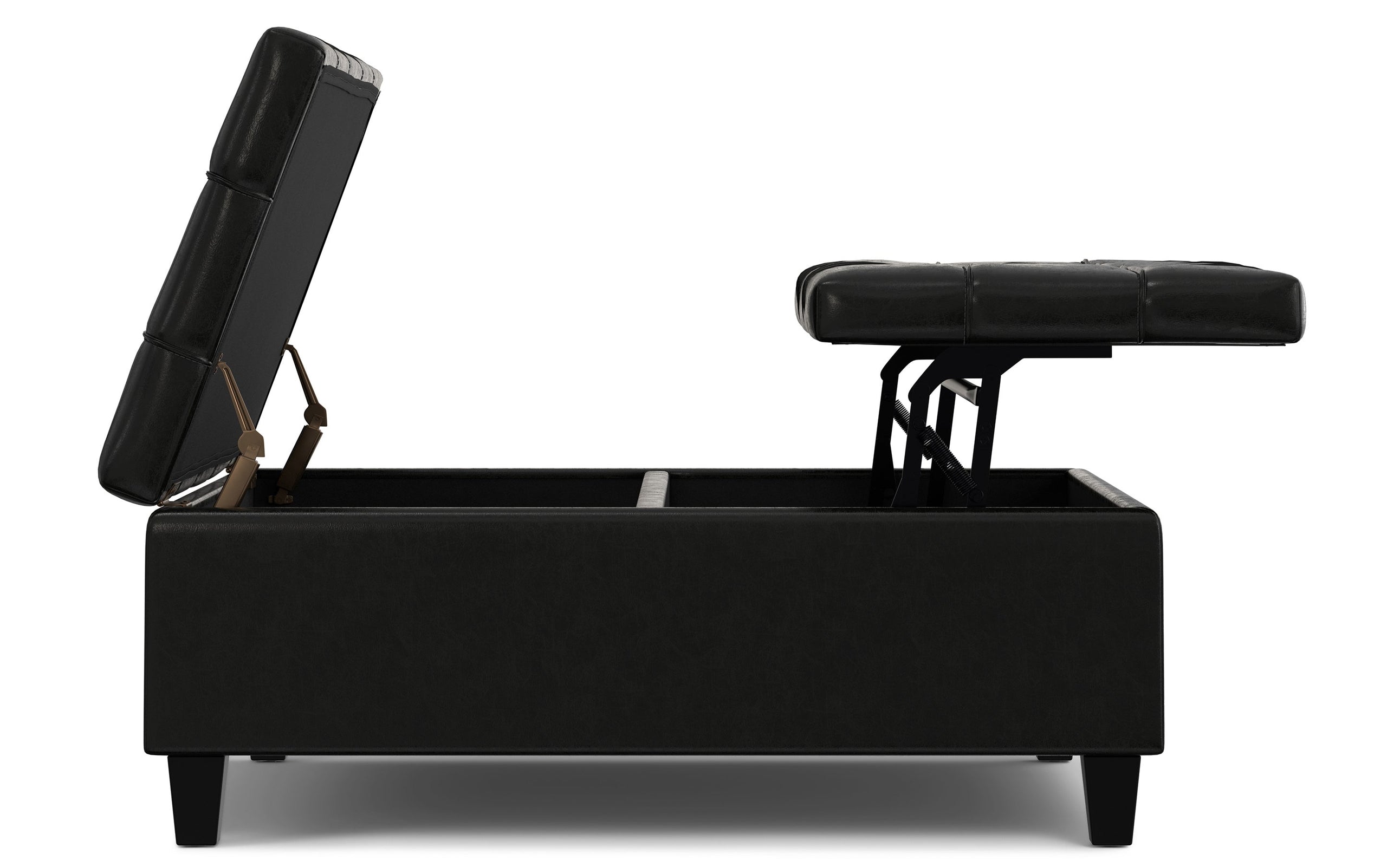 Midnight Black Vegan Leather| Harrison Large Square Coffee Table Storage Ottoman