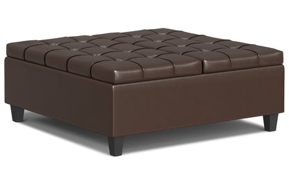 Chocolate Brown Vegan Leather| Harrison Large Square Coffee Table Storage Ottoman