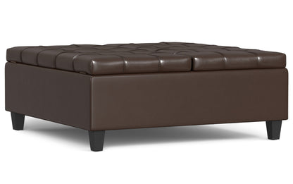 Chocolate Brown Vegan Leather| Harrison Large Square Coffee Table Storage Ottoman