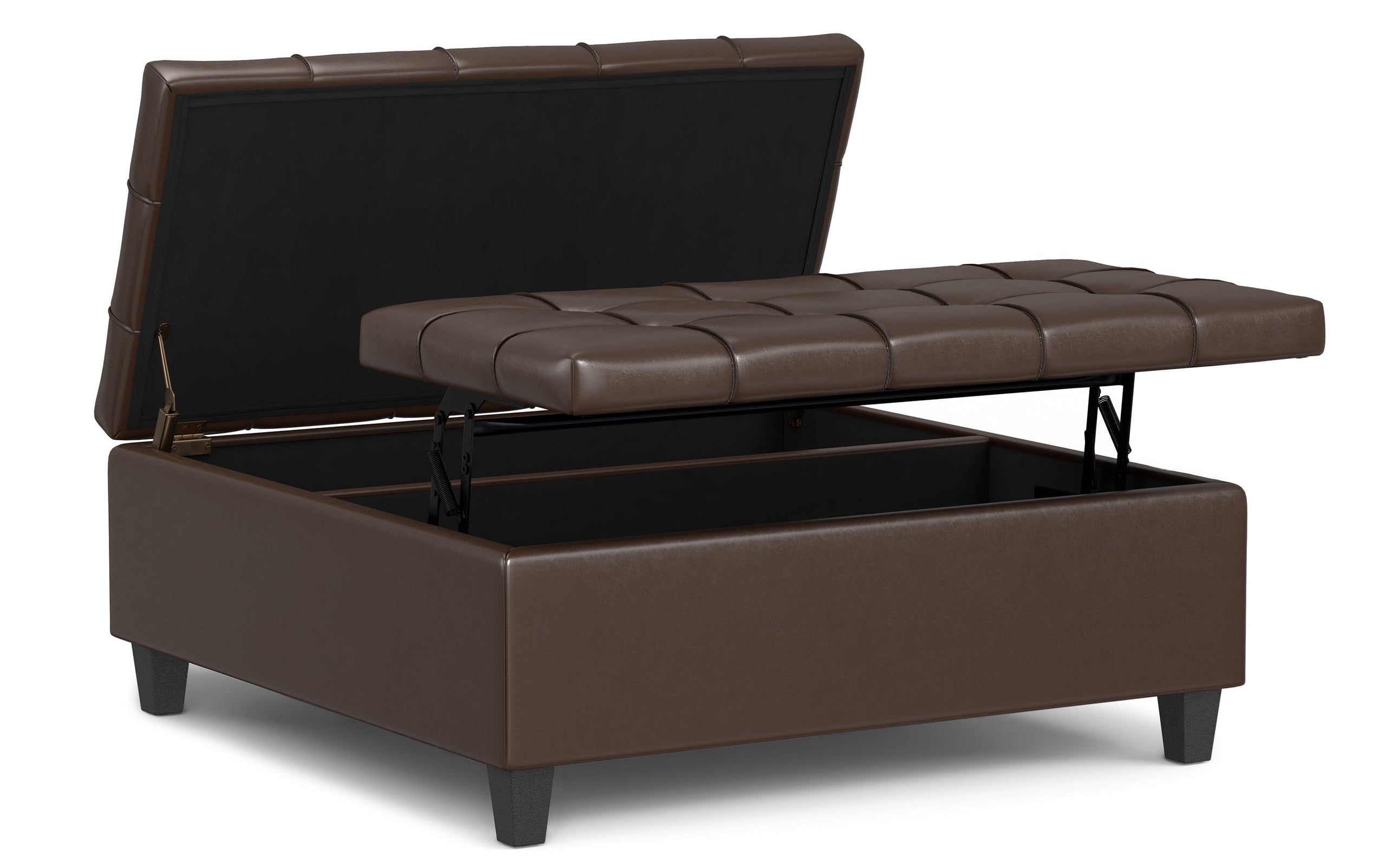 Chocolate Brown Vegan Leather| Harrison Large Square Coffee Table Storage Ottoman