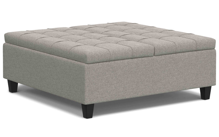 Cloud Grey Linen Style Fabric | Harrison Large Square Coffee Table Storage Ottoman in Linen