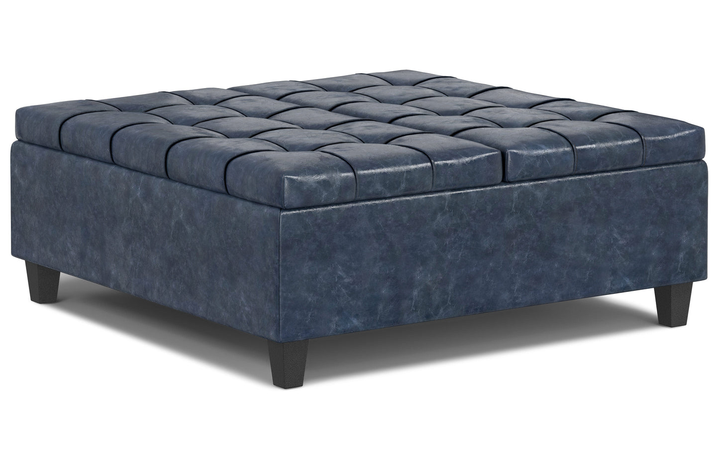 Denim Blue Vegan Leather| Harrison Large Square Coffee Table Storage Ottoman