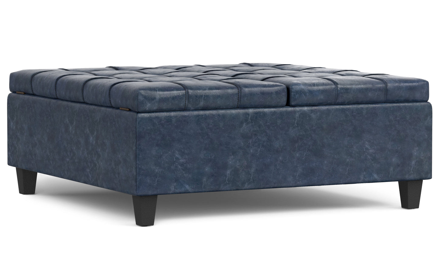 Denim Blue Vegan Leather| Harrison Large Square Coffee Table Storage Ottoman