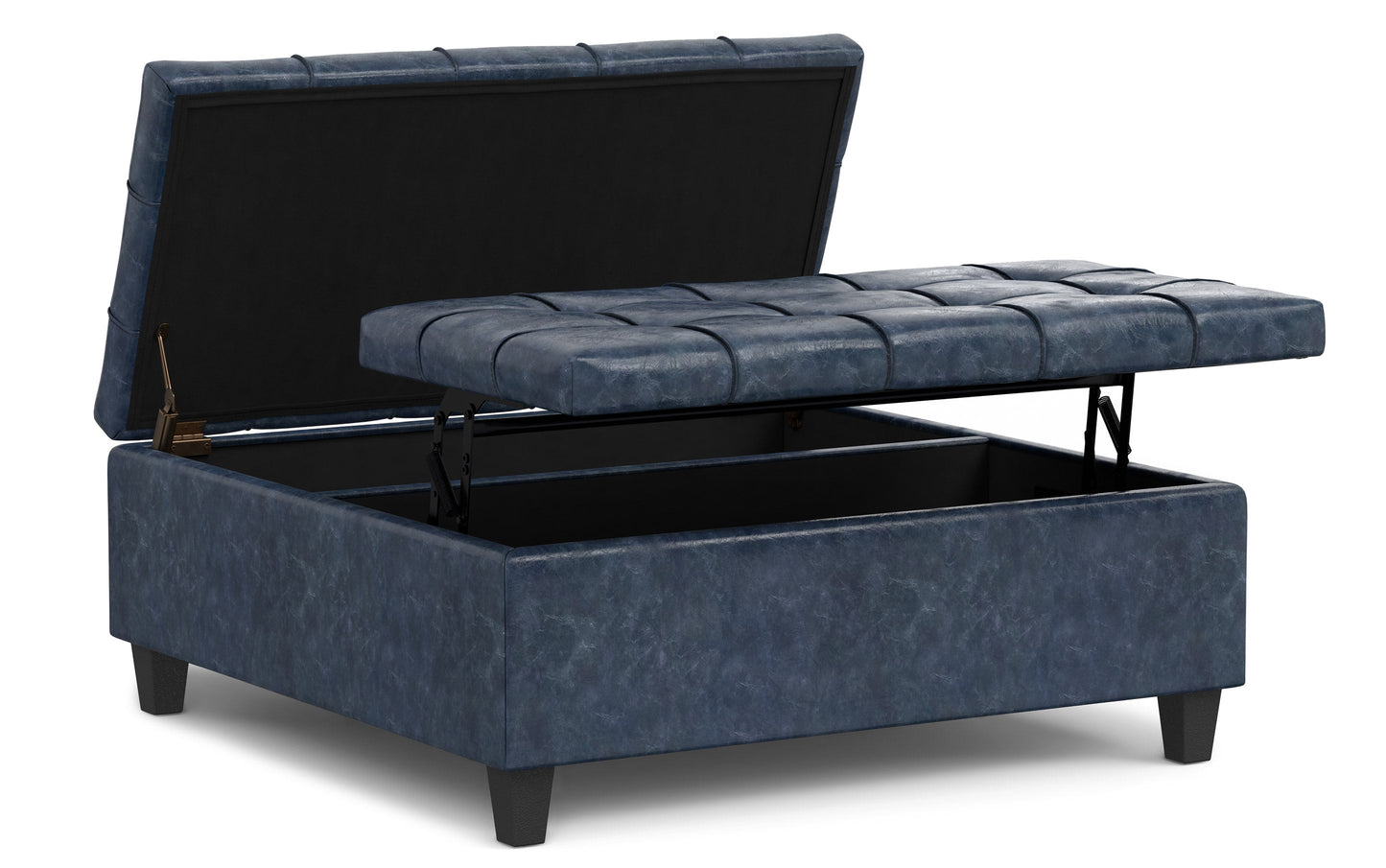 Denim Blue Vegan Leather| Harrison Large Square Coffee Table Storage Ottoman