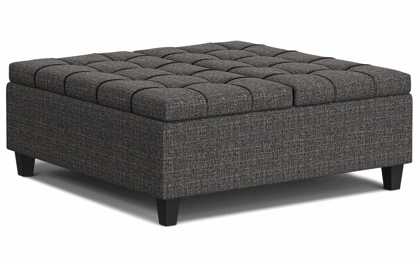 Ebony Tweed Style Fabric | Harrison Large Square Coffee Table Storage Ottoman in Linen