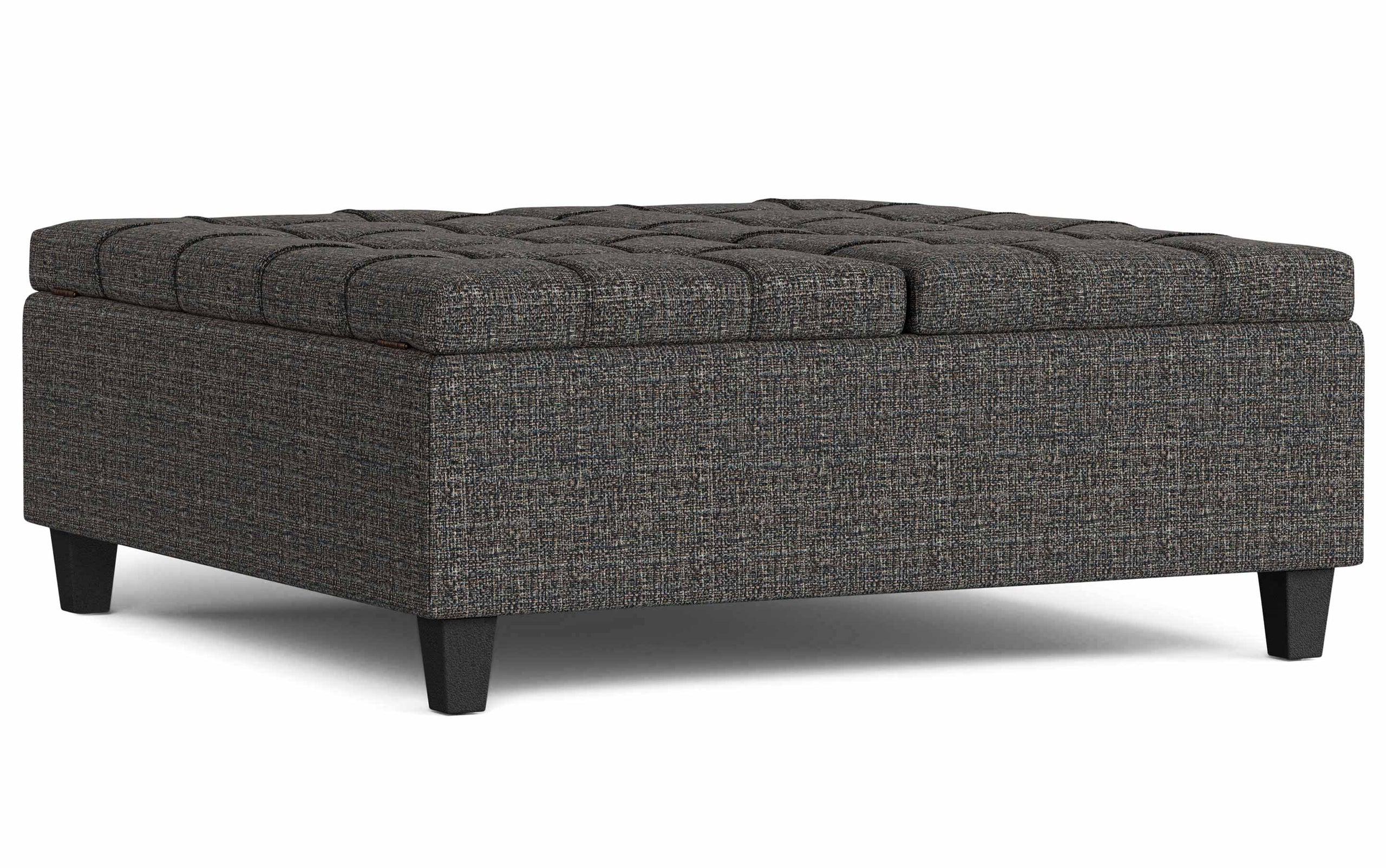 Ebony Tweed Style Fabric | Harrison Large Square Coffee Table Storage Ottoman in Linen