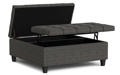 Ebony Tweed Style Fabric | Harrison Large Square Coffee Table Storage Ottoman in Linen