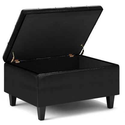 Midnight Black Vegan Leather | Harrison Small Coffee Table Storage Ottoman