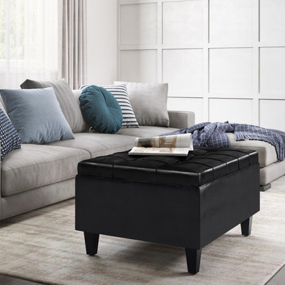 Midnight Black Vegan Leather | Harrison Small Coffee Table Storage Ottoman