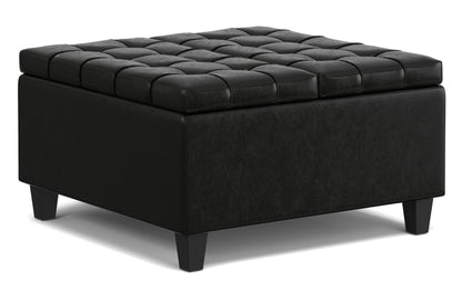 Midnight Black Vegan Leather | Harrison Small Square Coffee Table Storage Ottoman