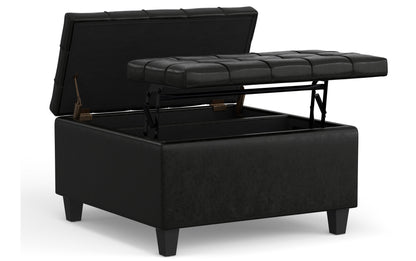 Midnight Black Vegan Leather | Harrison Small Square Coffee Table Storage Ottoman