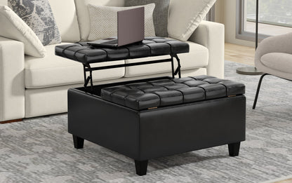 Midnight Black Vegan Leather | Harrison Small Square Coffee Table Storage Ottoman