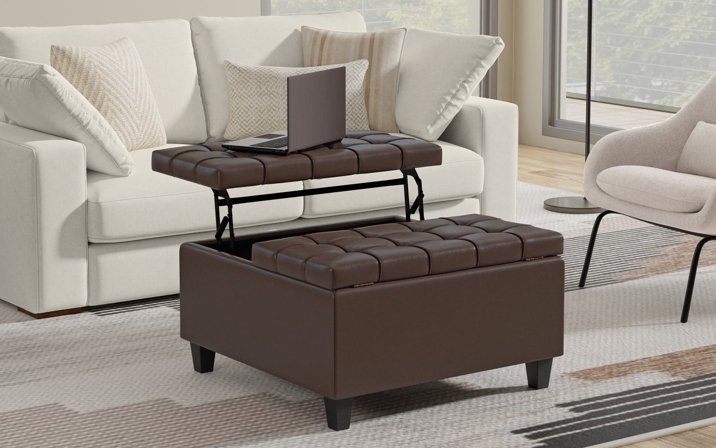 Chocolate Brown Vegan Leather | Harrison Small Square Coffee Table Storage Ottoman