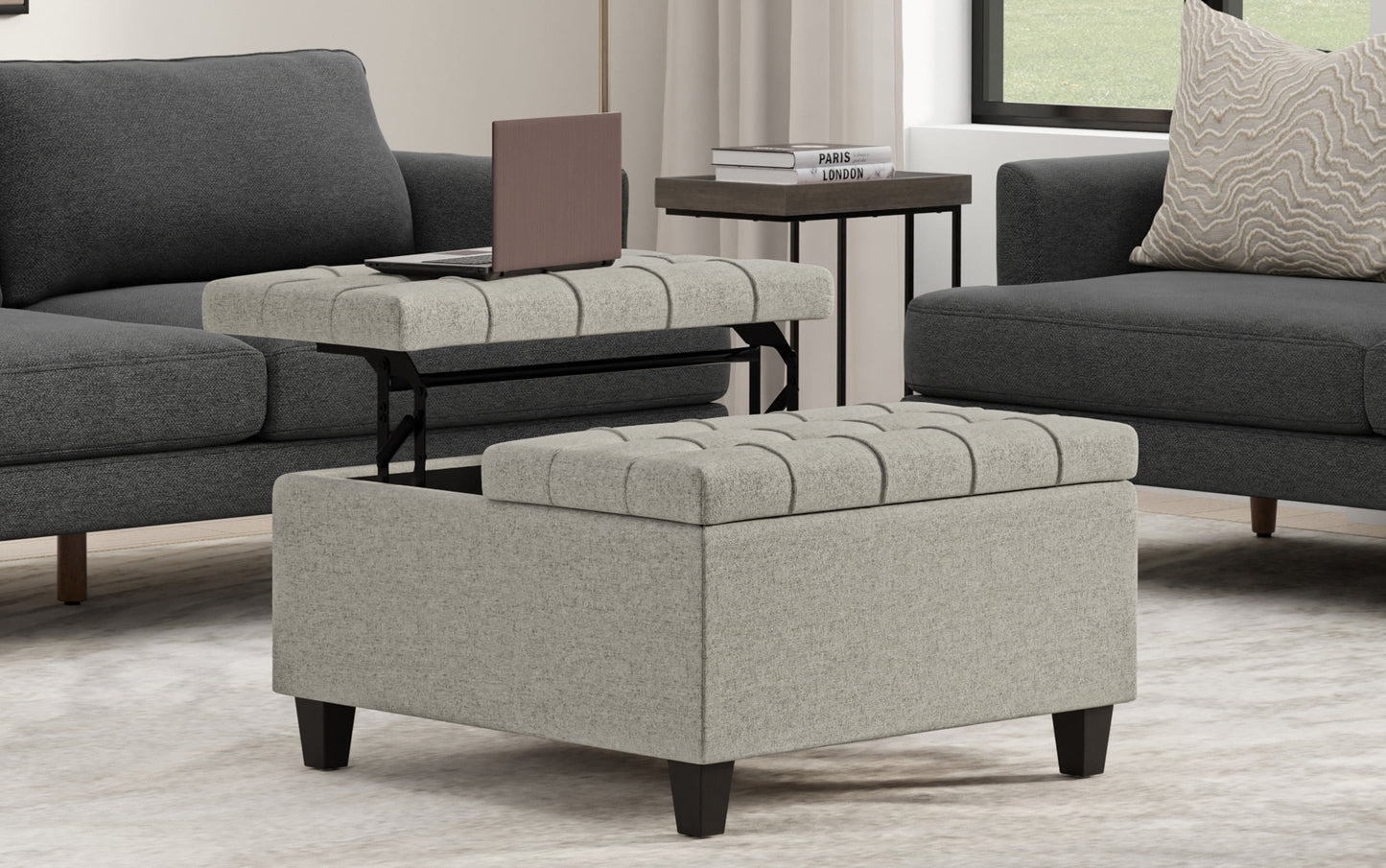 Cloud Grey Linen Style Fabric | Harrison Small Square Coffee Table Storage Ottoman