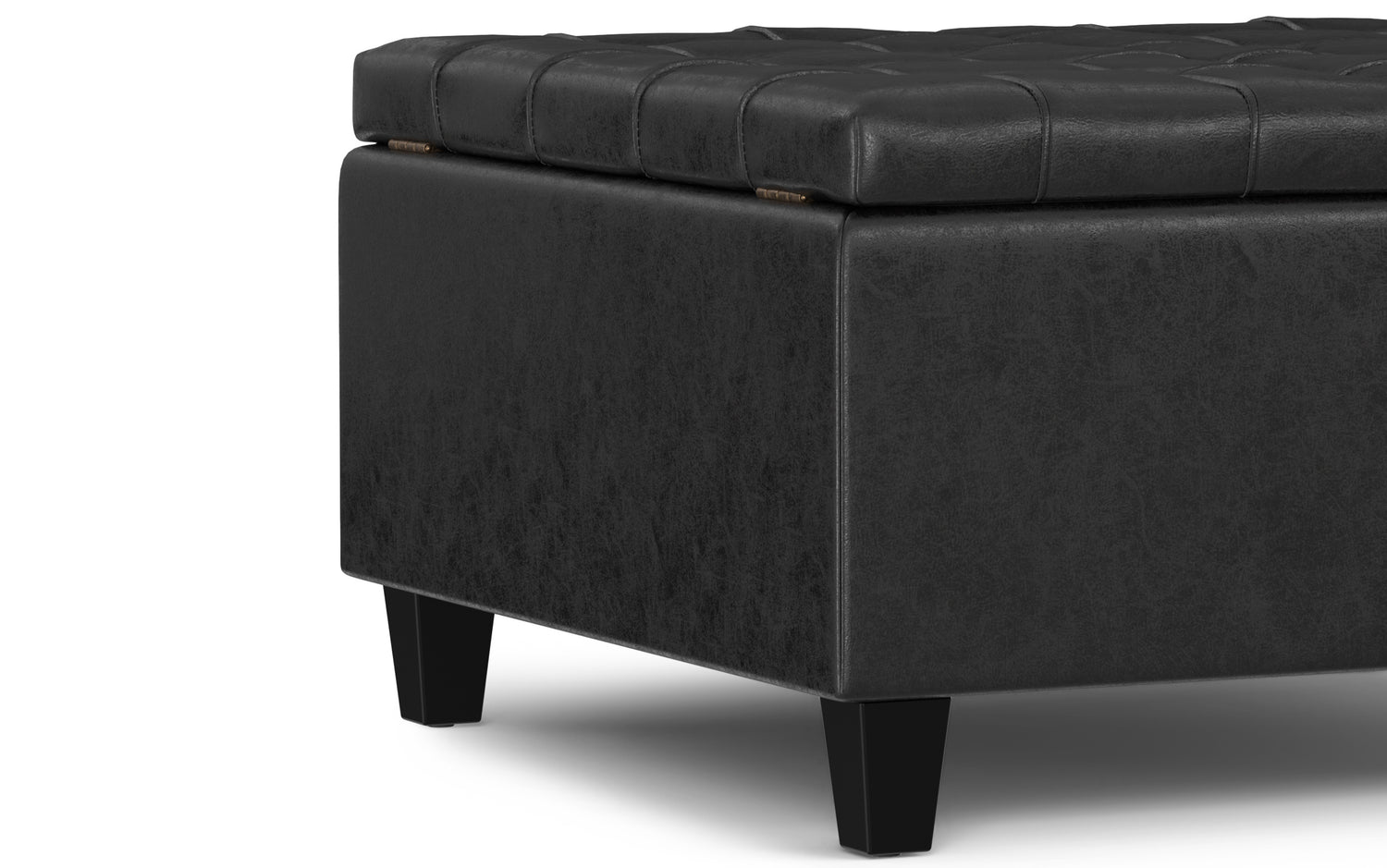 Distressed Black Distressed Vegan Leather | Harrison Small Square Coffee Table Storage Ottoman in Distressed Vegan Leather