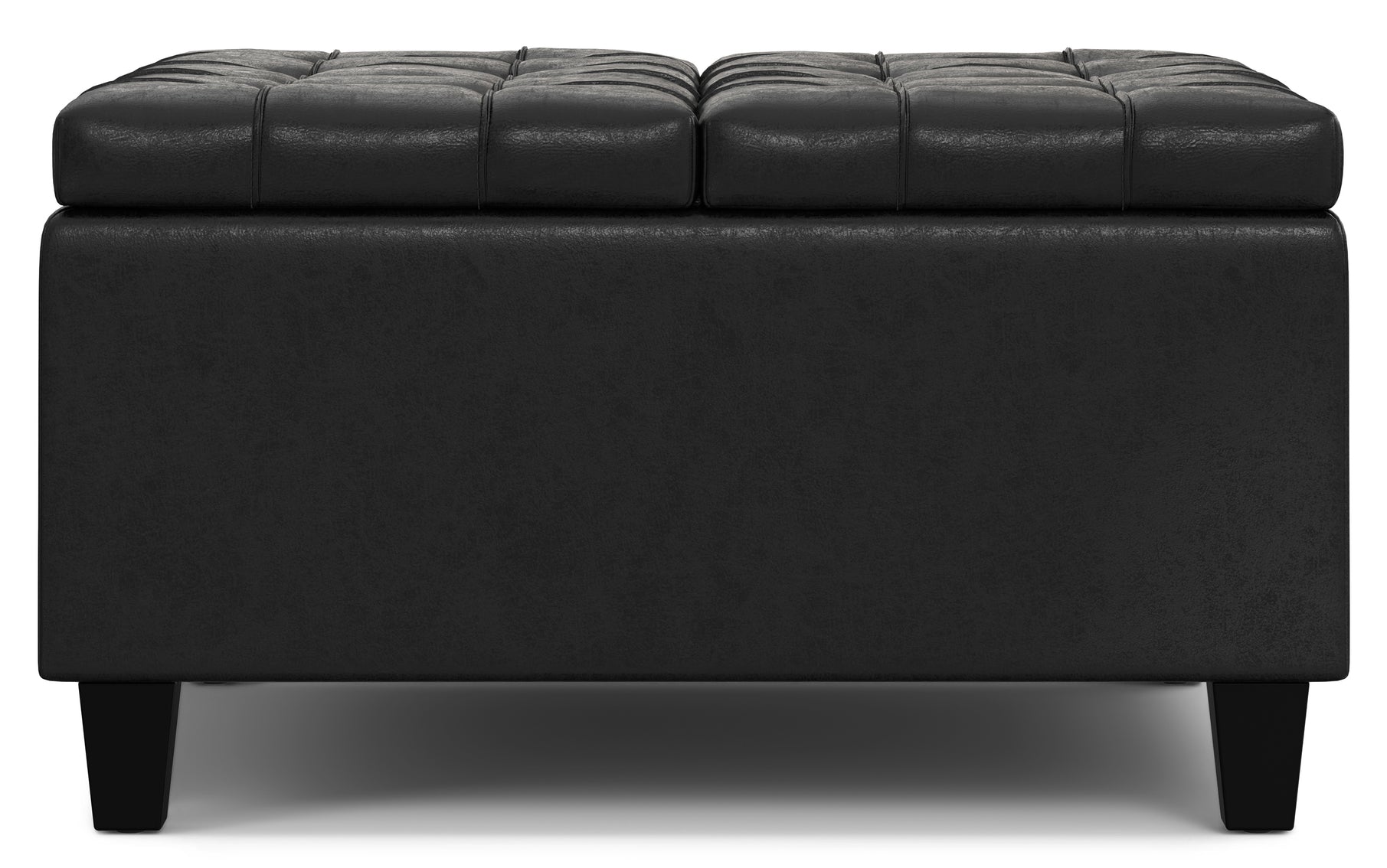 Distressed Black Distressed Vegan Leather | Harrison Small Square Coffee Table Storage Ottoman in Distressed Vegan Leather