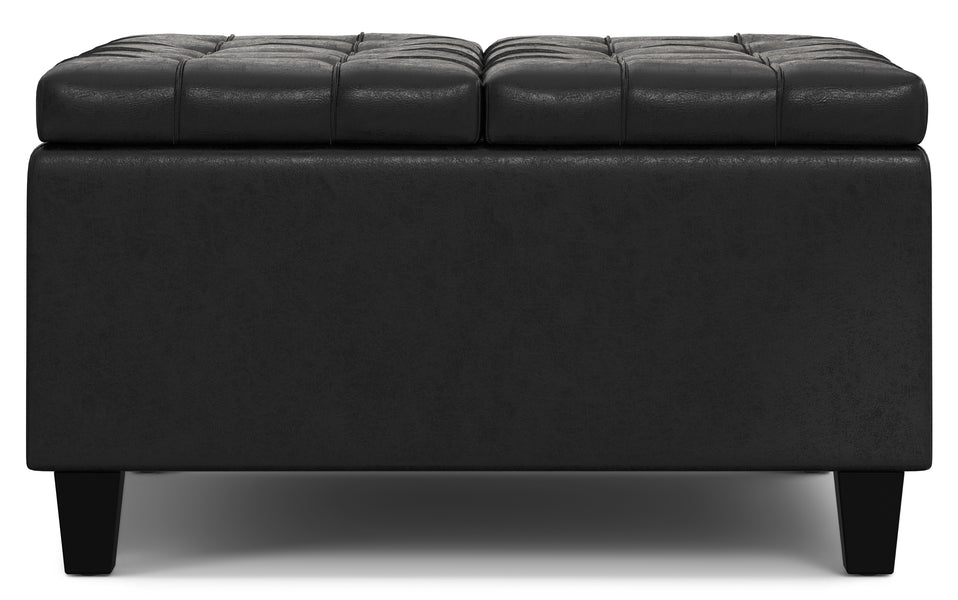 Distressed Black Distressed Vegan Leather | Harrison Small Square Coffee Table Storage Ottoman in Distressed Vegan Leather